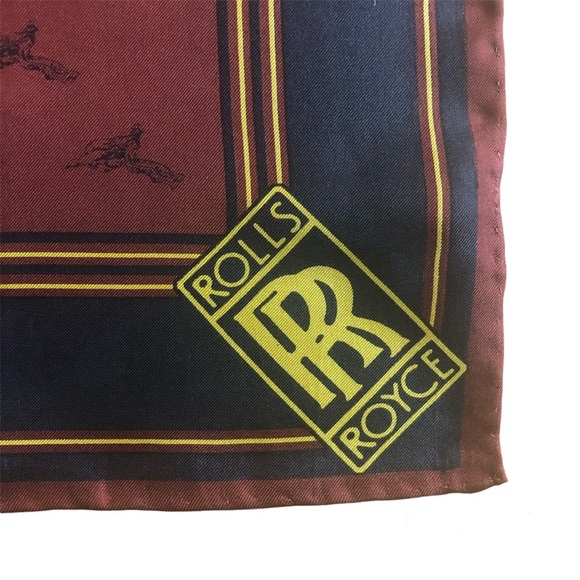 Rolls Royce 100% Silk Handmade Scarf 29” - Brownish Red, Navy & Gold - Picture 2 of 6